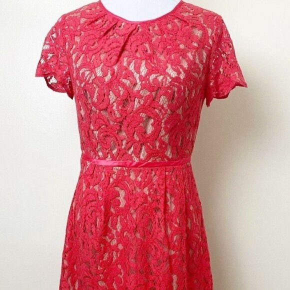 Adrianna Papell Coral Red ScallopedLace Dress Size 4 - Picture 6 of 9